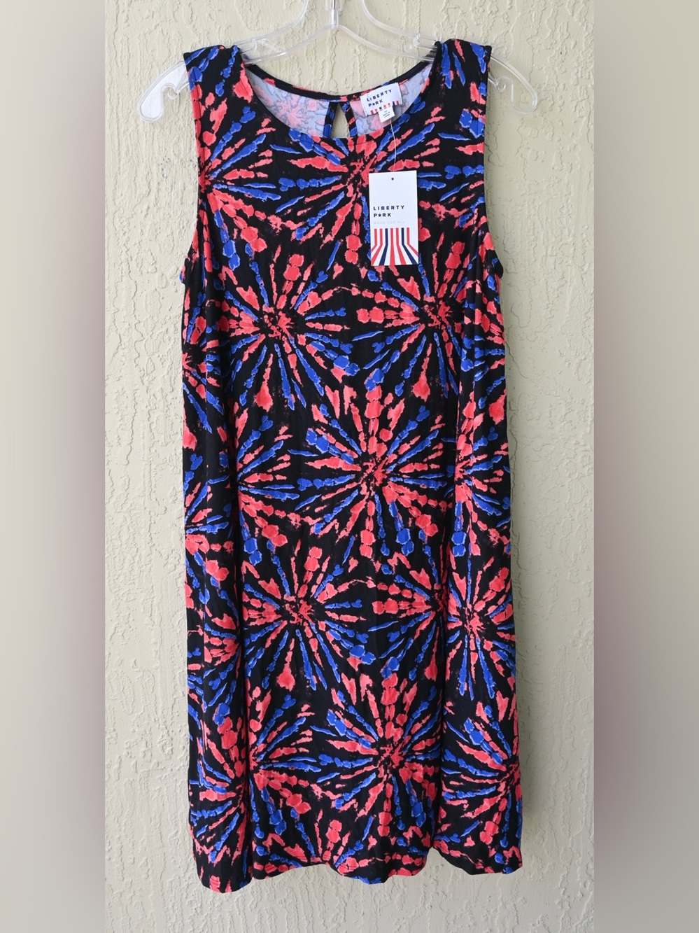 Liberty Park Black Midi 4th of July Red and Blue Fireworks Dress